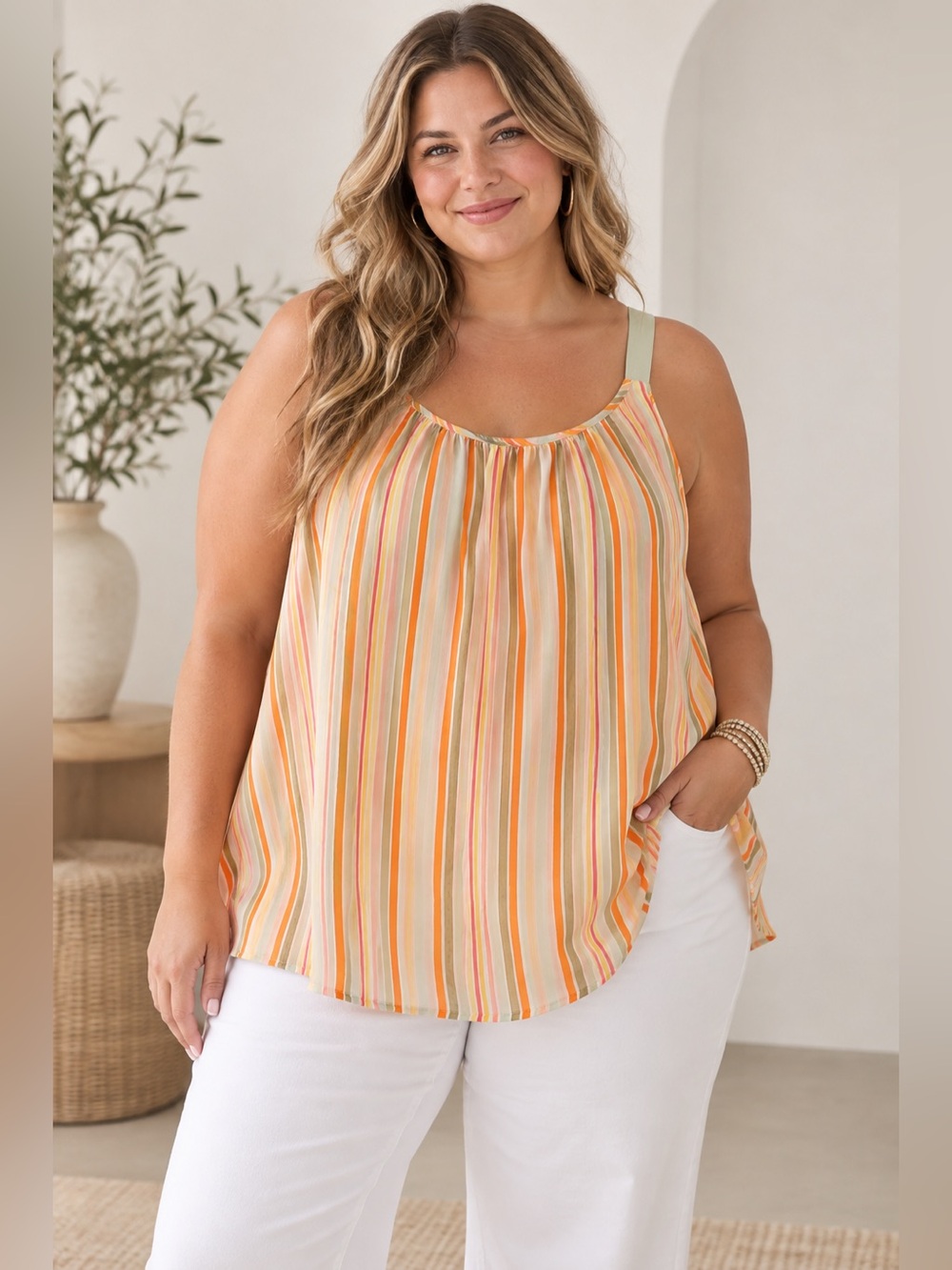 Lane Bryant Size 20 Striped Swing Tank Top Multicolor Flowy Sleeveless Blouse